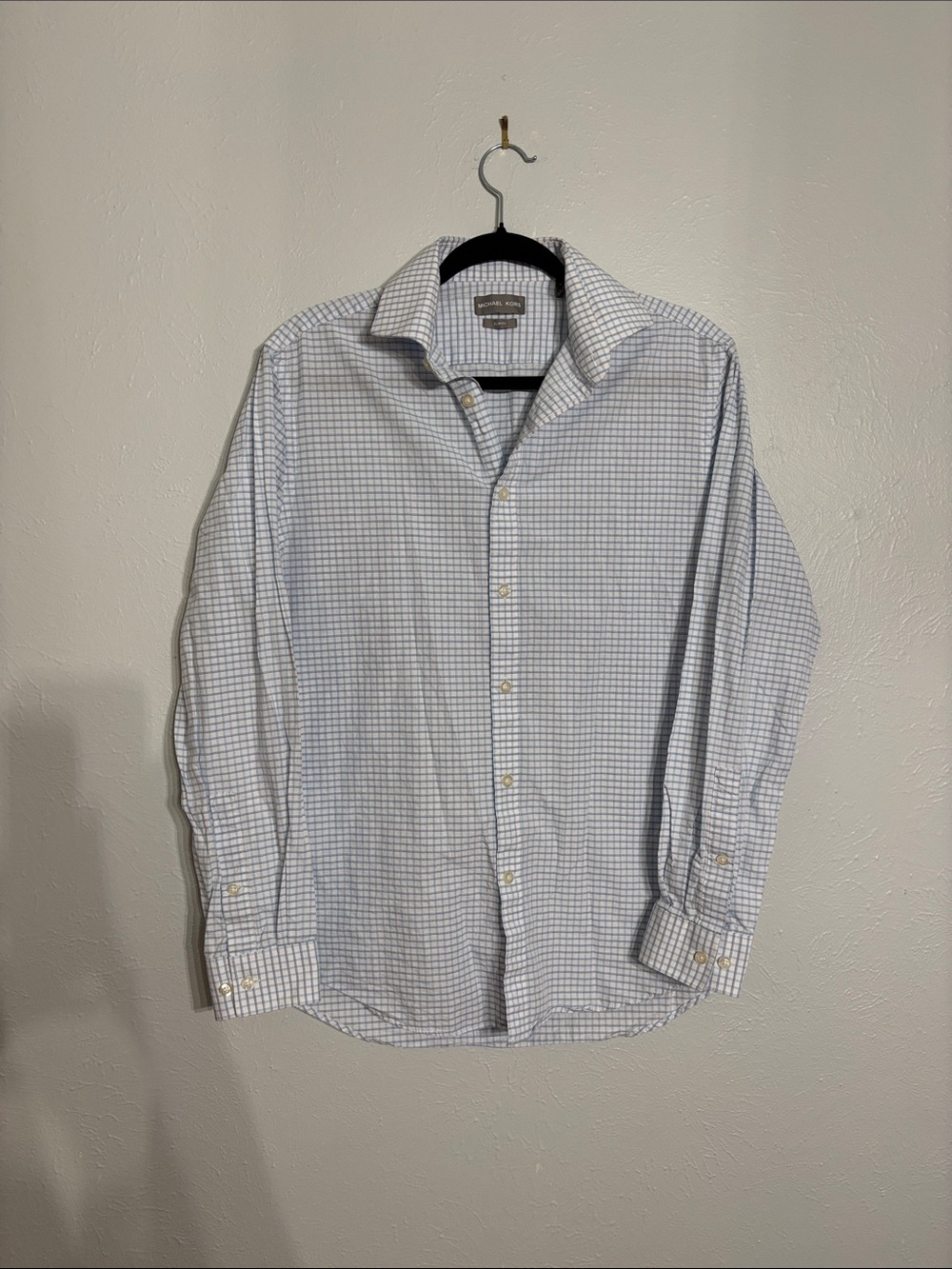 Michael Kors Light Blue Checkered Dress Shirt